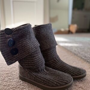 UGG Charcoal Knit Boots with Button Detail